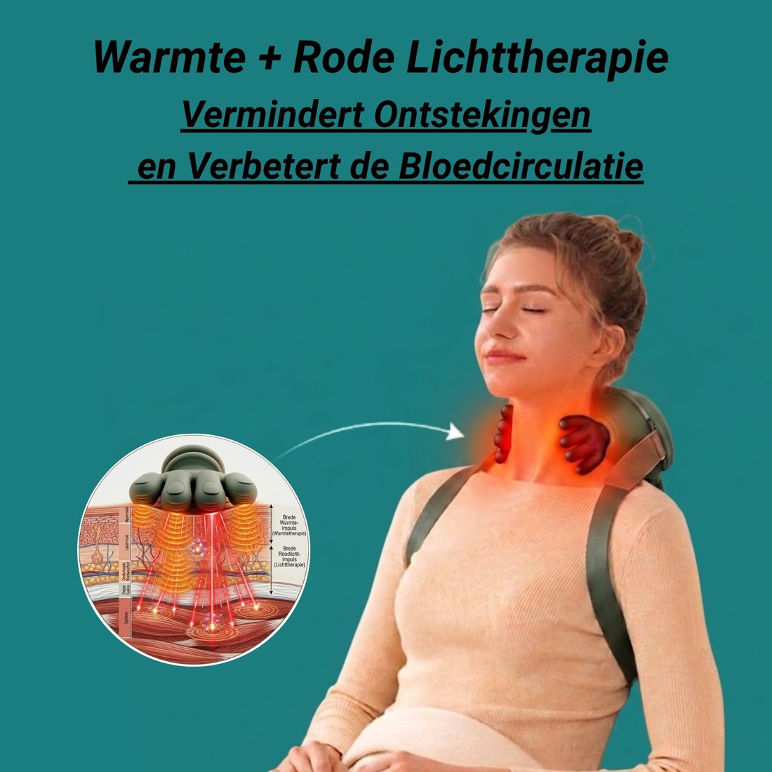 Warmte en rood licht van de Thaiori nekmassager in de nek